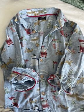 next Light Blue Holiday Motif Button-Up Shirt
